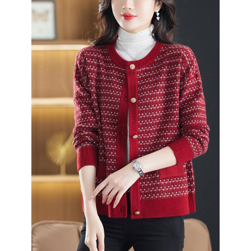 Crew neck cardigan knitted jacket women's new autumn and winter top loose large size outer sweater shawl sweater women