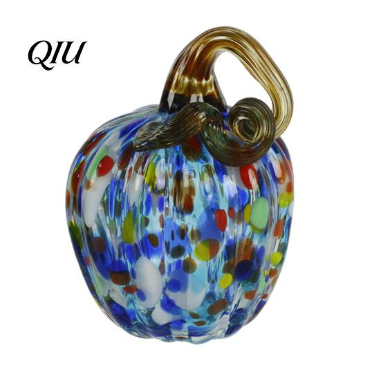 Unique Glass Art Pendant Hand Blown Pumpkin Figurine, Creative Adornment for Desktop Decoration, Fall Rainbow Light Refraction Decor