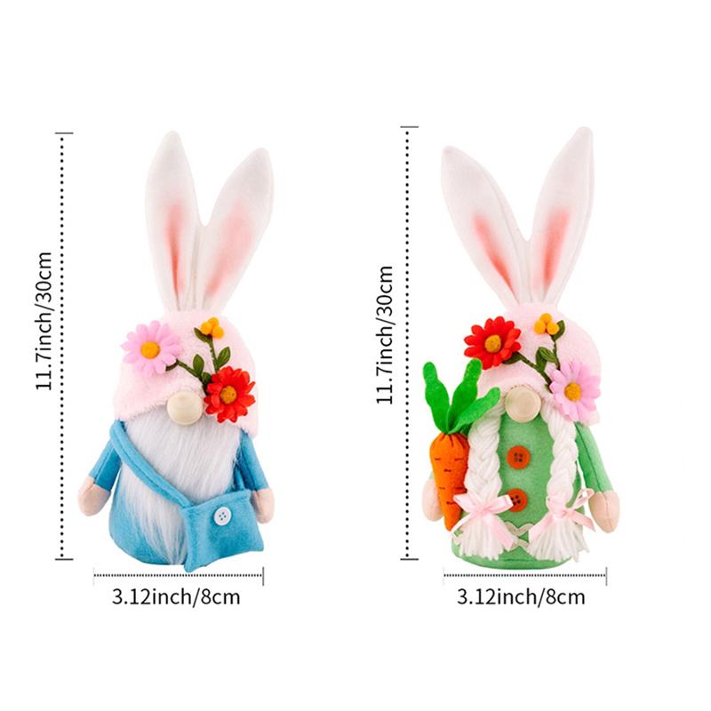 2 Piece Easter Bunny Gnomes Plush Decor, As Shown Fabric Small Faceless Stuffed Plush Tiered Tray Decor