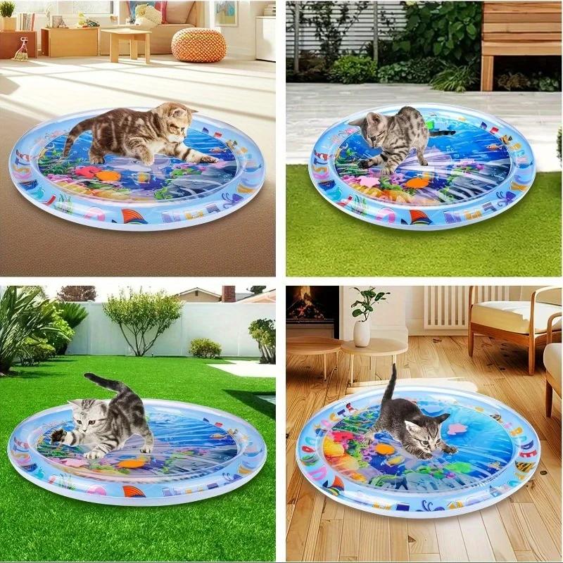 Katzen Wasser-Sensation Matte mit schwimmenden Fischen, interaktives Kick-Spielzeug, Langeweile-Relief-Pad für Wohnungskatzen, Verwendung mit Leitungswasser