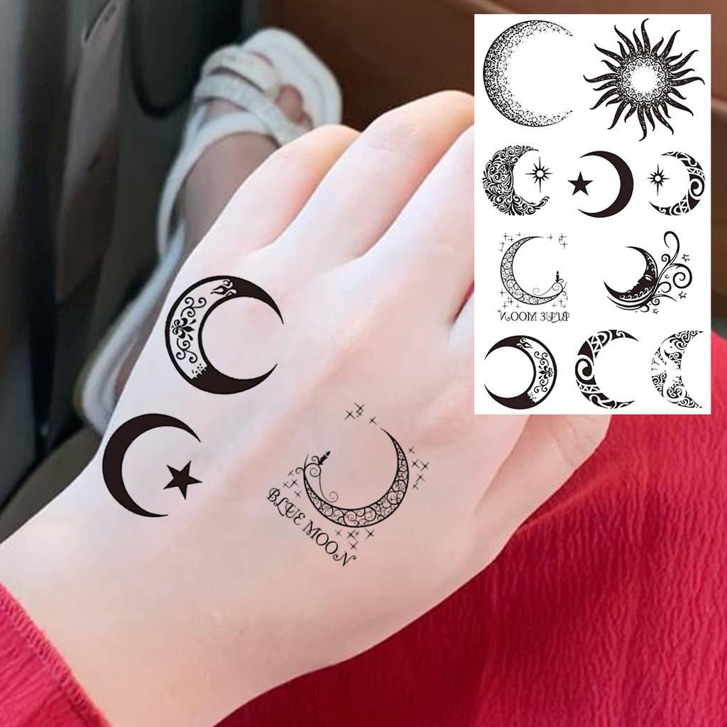 1 Sheet Crescent Sun Chain Temporary Tattoos For Women Hands Neck, Fake Tattoo Stickers Waterproof Long Lasting Realistic Tatoos
