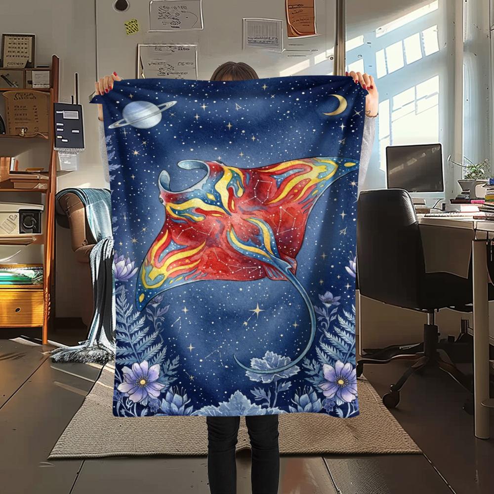 1PC Watercolor style Print FlAannel Blanket, High quality Comfortable for All Seasons, Home Decor, Warmth and Comfort