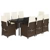 VidaXL 9-Piece Garden Dining Set with Cushions, Table and Chairs with Adjustable Backrest, Outdoor Patio Furniture 3212348