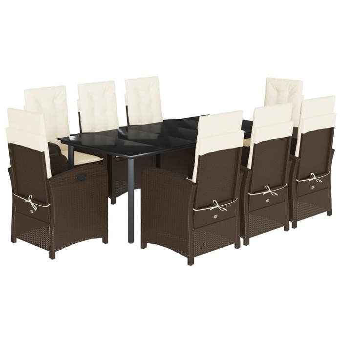 VidaXL 9-Piece Garden Dining Set with Cushions, Table and Chairs with Adjustable Backrest, Outdoor Patio Furniture 3212348