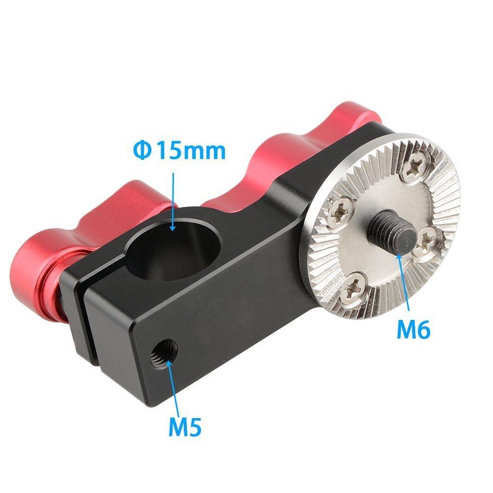CAMVATE 15mm Single Rod Clamp with Rosette Mount, Rosette Adapter, Camera Accessory, Connects to 15mm Rod Systems (Red Wing Nut)