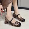 Fashion Women Spring Luxury Mary Jane Shoes Autumn Fashion Square Toe Shallow Ladies Elegant Dress Single Leather Shoes Square Heel Pump
