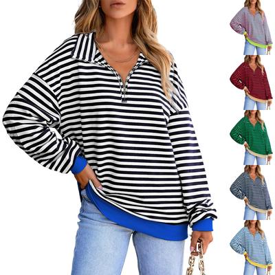 Γυναικεία Μοντέρνα Ριγέ Γιακάς Μακρυμάνικο Αθλητικό Casual Πουλόβερ Φούτερ Μπλούζα