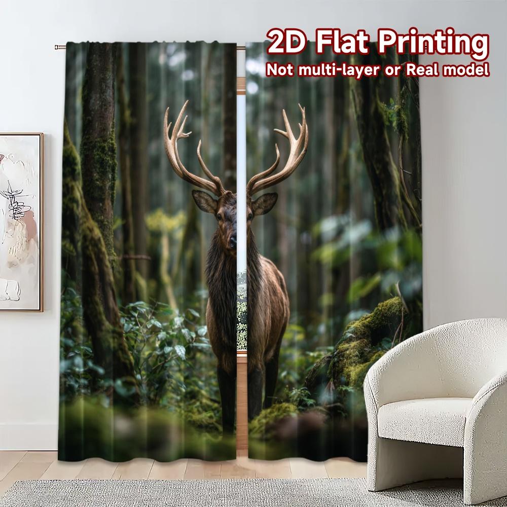 2pcs, 2D FLAT PRINTING Curtains (Without Rod) Forest Majesty Contemporary Popular Curtains Fabric Curtains Outdoor Decorations