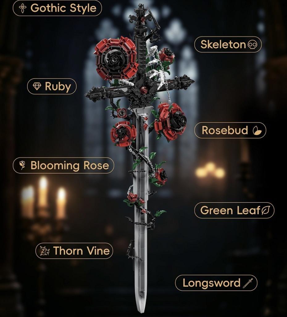MOC Gothic Skeleton Hourglass Black Spine Sword Lost Rhyme Building Blocks Set Chord Special Dark Rose Toy Special Holiday Gifts
