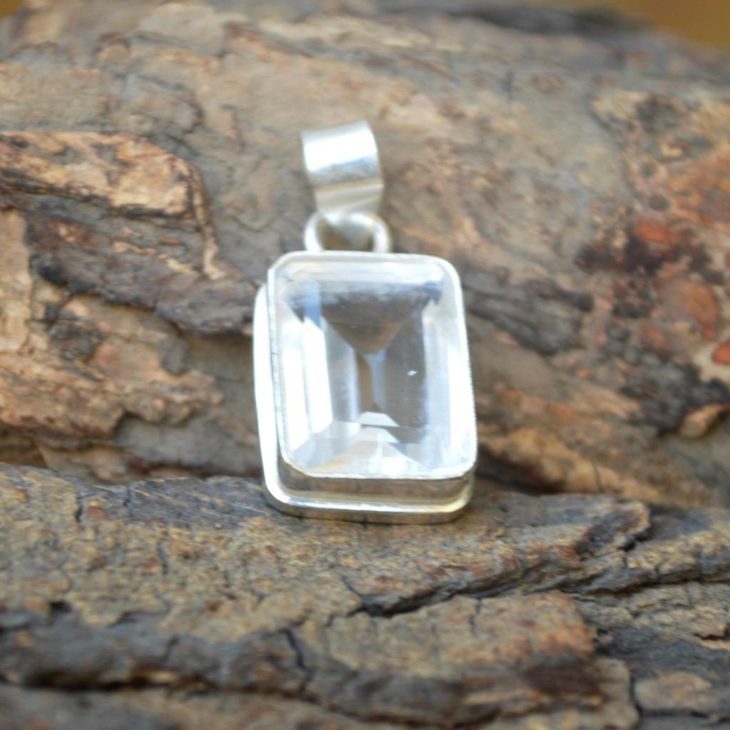 Cushion White Topaz Gemstone 925 Sterling Silver Artisan Handmade Pendant