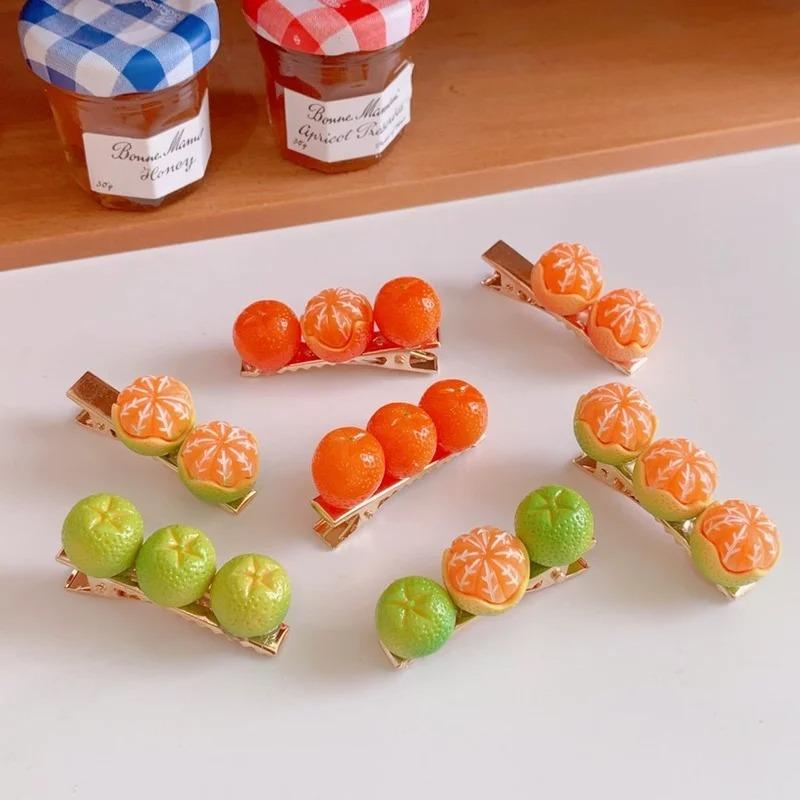 Creative fun half-peeled orange hairpin cute girl side clip Japanese fruit word clip duckbill clip net red hair accessories