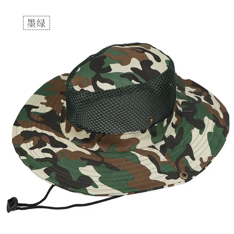 Camouflage Mesh Bucket Hats Wide Brim Beach Hat UV Protection Breathable Hunting Fishing Climbing Hiking Hat Outdoor Men Sun Hat
