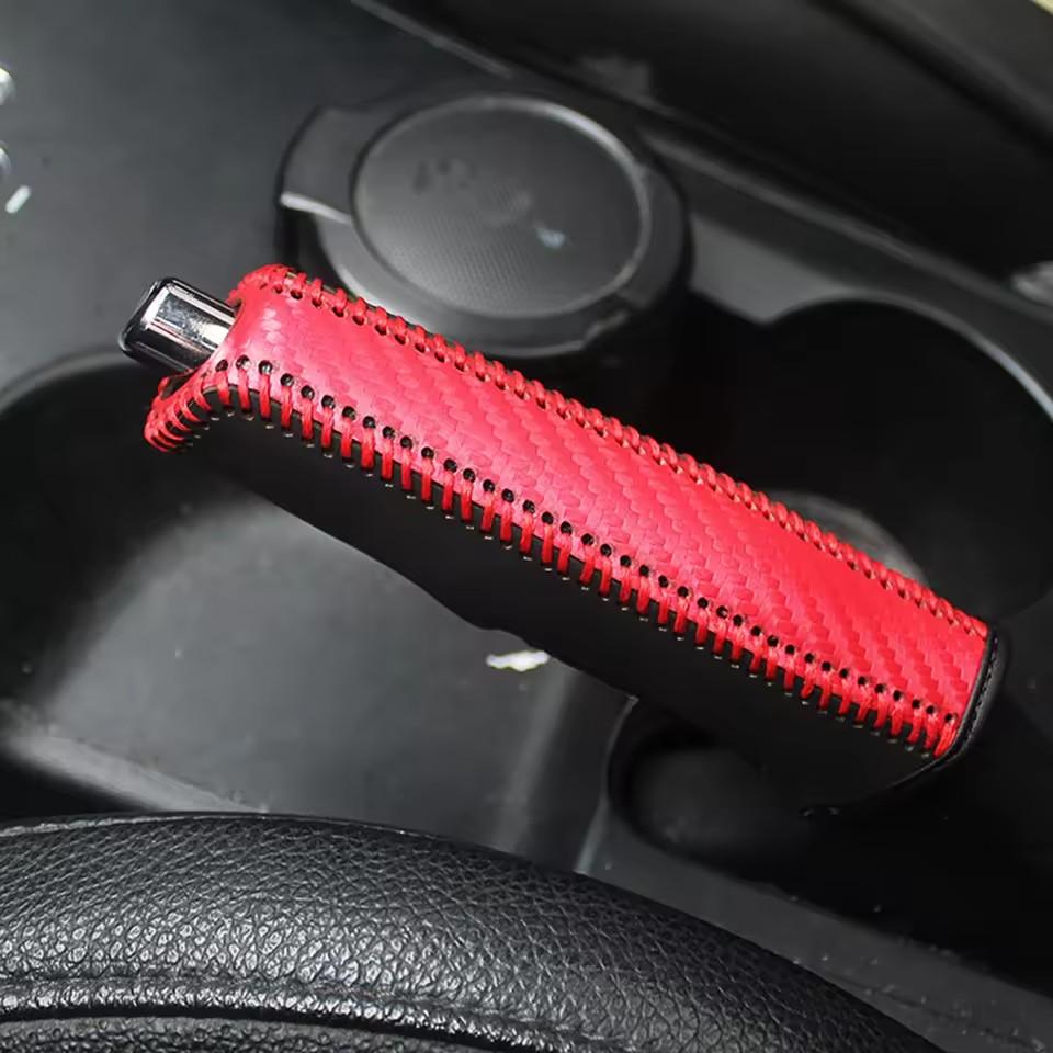 Mobidea Carbon Fiber Style Car Handbrake Cover PU Leather Anti-Skid Universal Auto Parking Brake Protector Sleeve