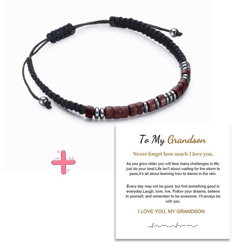 

Плетеный браслет-магнит Черный железный камень-прокладка Деревянная деталь Магнитные бусины Нейлоновый плетеный браслет из веревки Браслет с азбукой Морзе TO MY GRANDSON