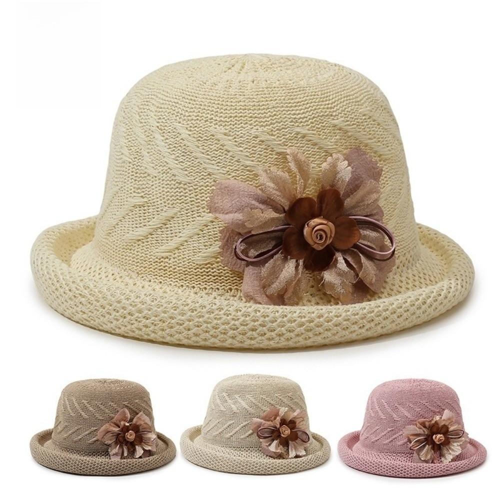 Korean Style Flower Fisherman Hat Rolled Brim Women Sun Cap Casual Sunscreen Bucket Cap  Fishing