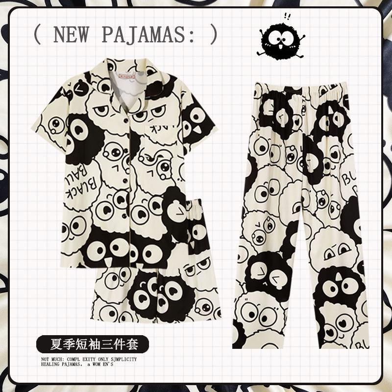 Soft Waxy Rabbit Pajamas Women's Japanese Milk Gentle and Cute Cartoon Girly Casual Short-sleeved Loungewear Three-piece Set