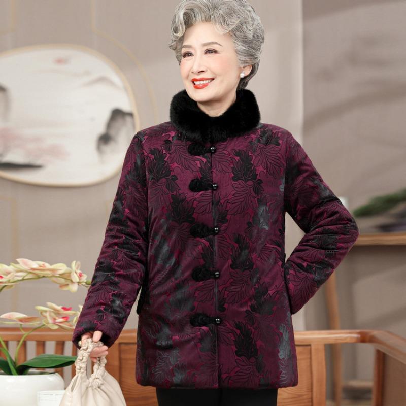 Middle-aged mother winter coat grandma velvet thickened padded jacket year-old 0 old man Tang clothing warm clothes women