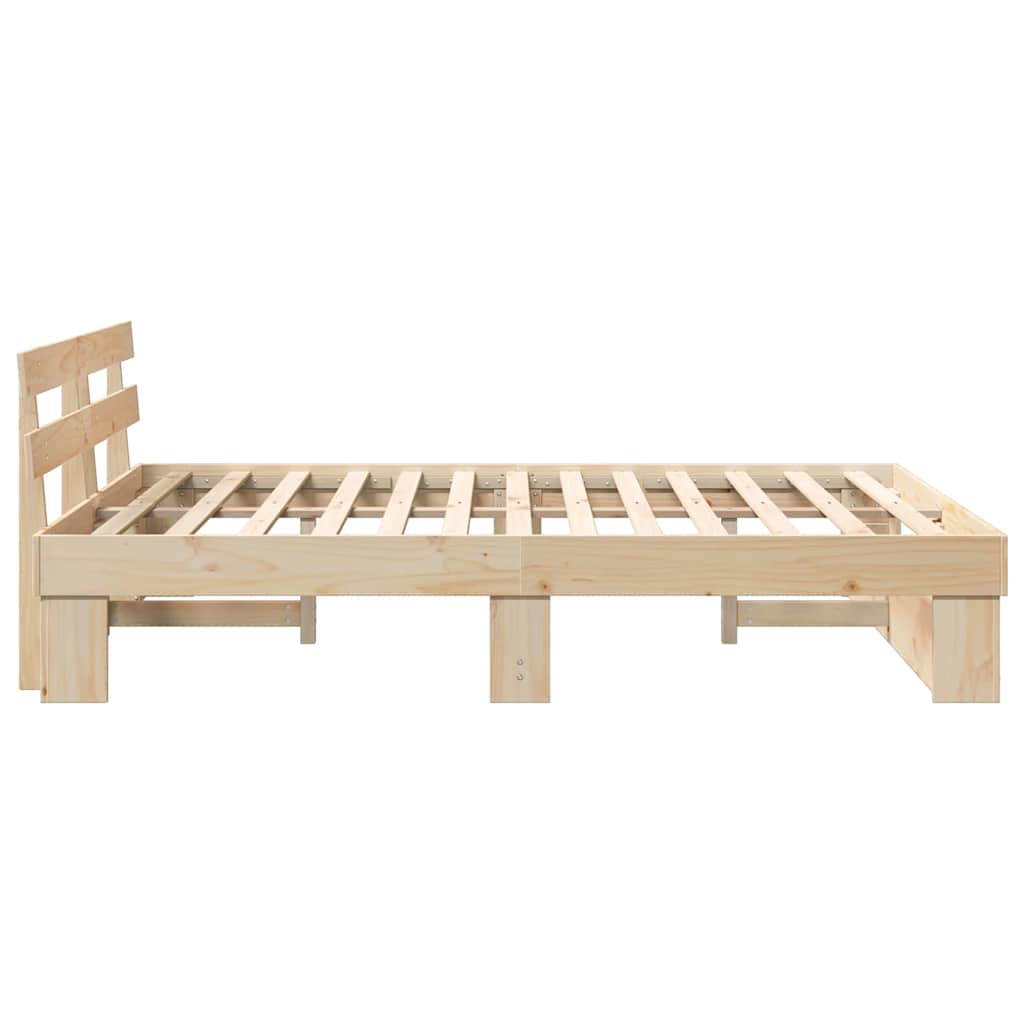 Brown Bed Frame with Headboard 160 x 200 cm Solid Pine Wood