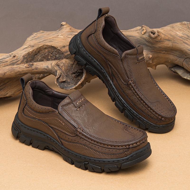 Fashion Genuine Leather Men's Footwear Slip On Hiking Shoes Comfortable Anti-smash Sneakers High Quality Outdoor Shoes New Trend Loafers