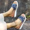 Fashion Fashion Wedge Heels Denim Slippers Women Summer Buckle Thick Bottom Sandals Woman Plus Size 36-43 Light Platform Sandles Female