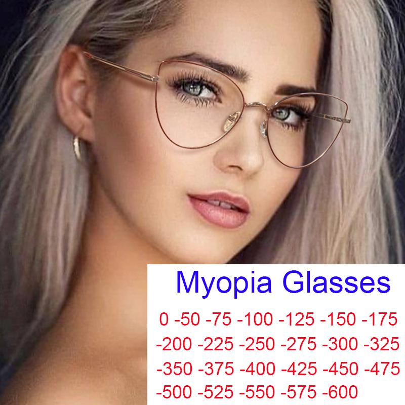Feminino Anti Blue Light Glasses Women Cat Eye Optical Myopia Nearsighted Computer Eyewear Minus 2 3 Diopter Glasses