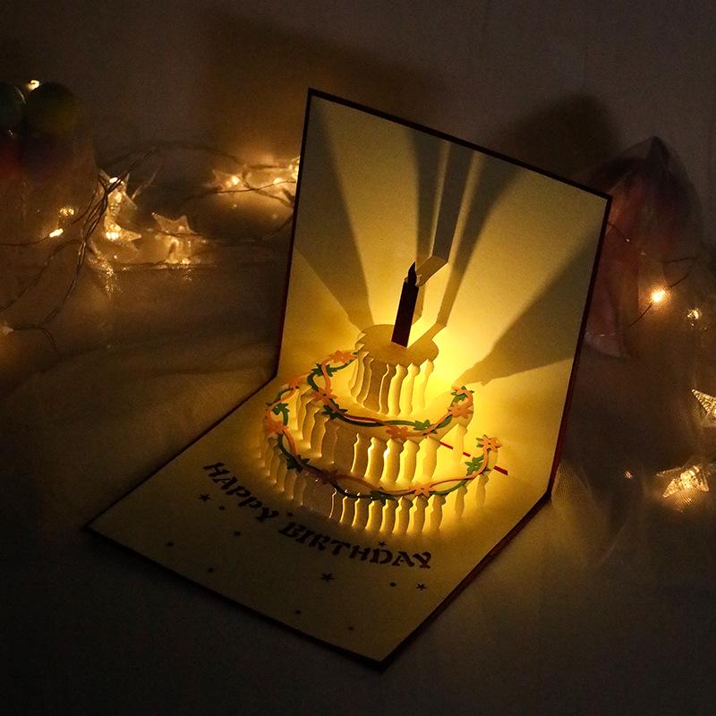 Handmade Pop-up Cake Music Greeting Card with Lights – Birthday Message and Gift