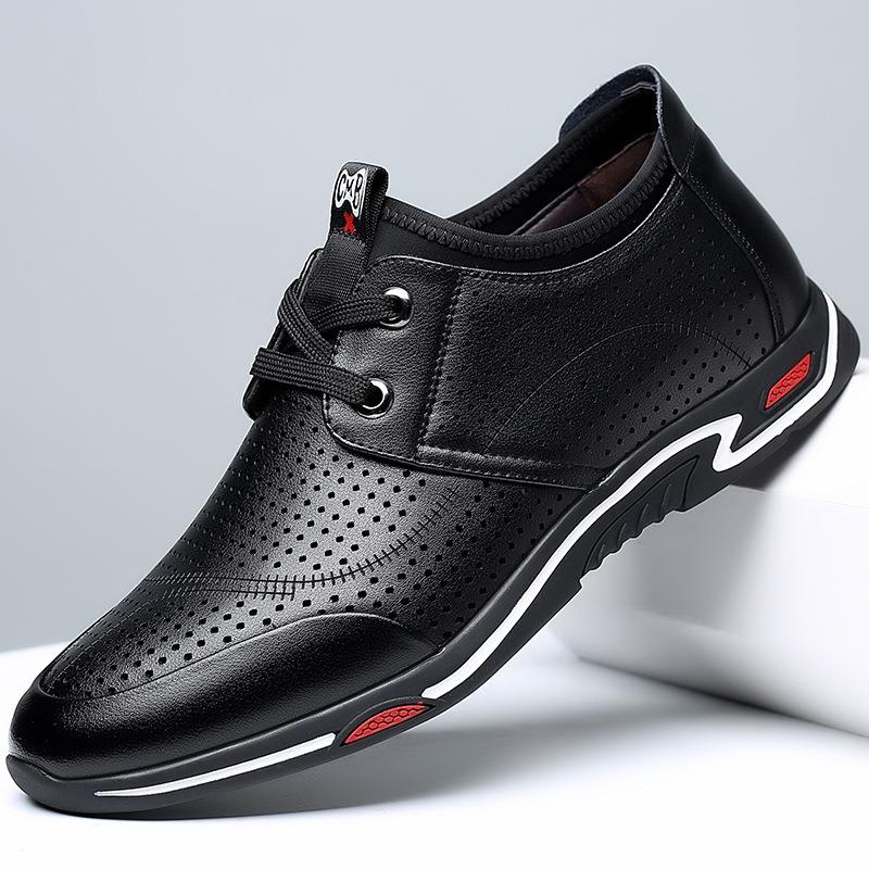 Casual shoes men's trend British summer breathable leather shoes fashion hollow men's shoes dad shoes
