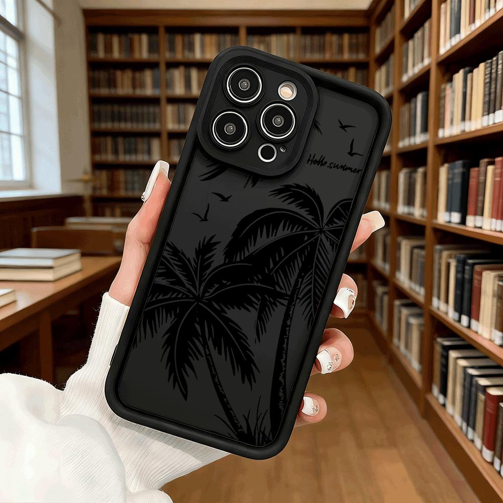 Black Palm Tree Silhouette Phone Case for iPhone 17 16 15 14 13 12 11 Pro Max Plus Anti Scratch, Gel Flexible Protective