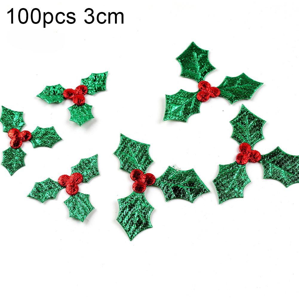 Happy Holiday! 100Pcs Christmas Cloth Holly Berry Clover Patch Party Tree Ornaments KTY