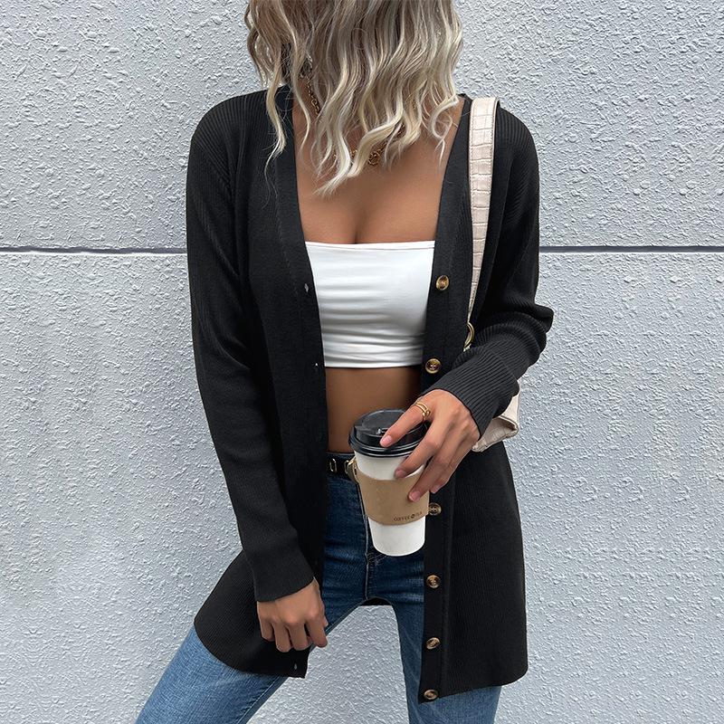 

Повседневный тренд Универсальная повседневная модная куртка на осень и зиму с длинными рукавами Черный свитер Кардиган L чёрный