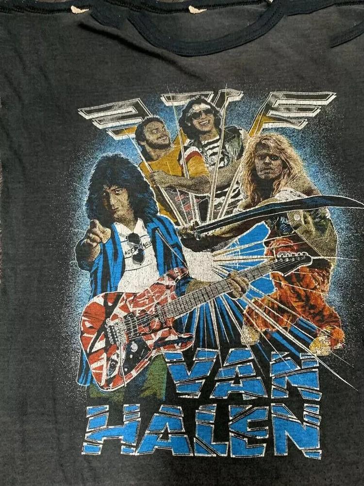 Vintage lata 80. Van Halen 1984 Jump Tour Czarny Nowy Męski T-shirt Unisex T-shirt