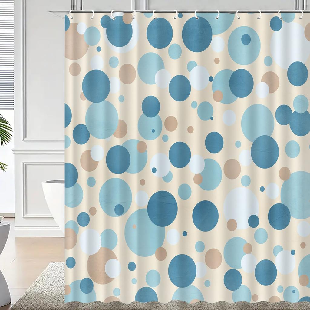 1pc blue round pattern shower curtain with hooks, bathroom partitions, bathroom accessories, home decoration