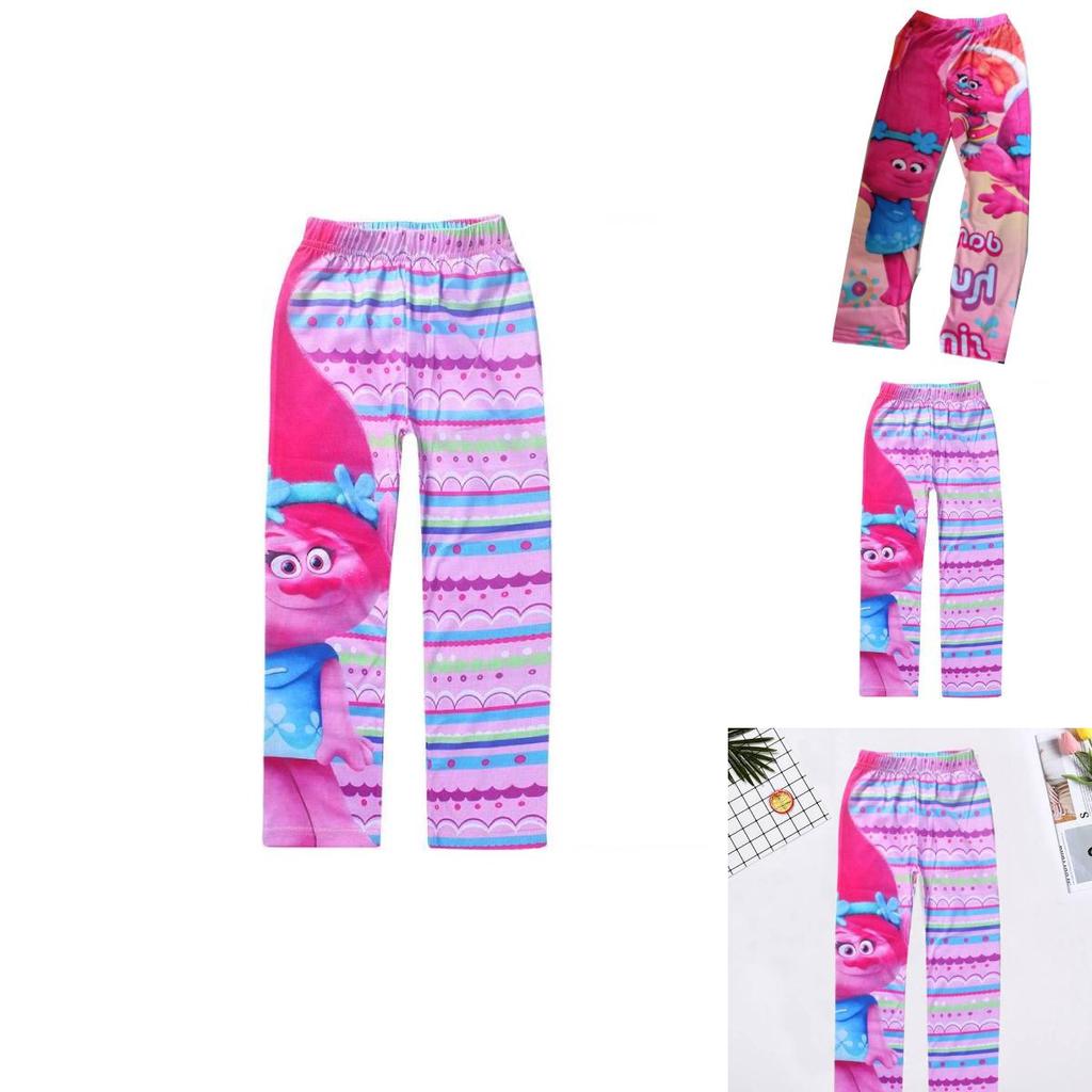 Trolls Girls Cartoon Print Long Pants With Polyester Fabric For Daily Playwear