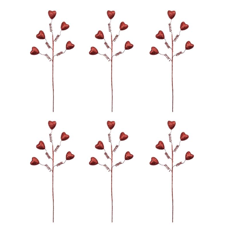 

6PCS Valentine s Day Heart Stem Picks Love Heart Artificial Plant For Weddings or Other Occasion