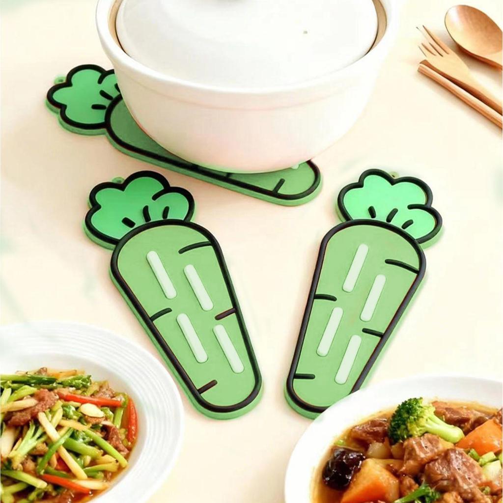 Utensil Rest Carrot Shape Non-Slip Heat-Resistant Holder Dish Drying Pad for Kitchen Counter Storage Spatula Pot Lid Cutting