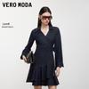 2026 Autumn V-Neck Pleated Denim Mini Dress with Lyocell Belt