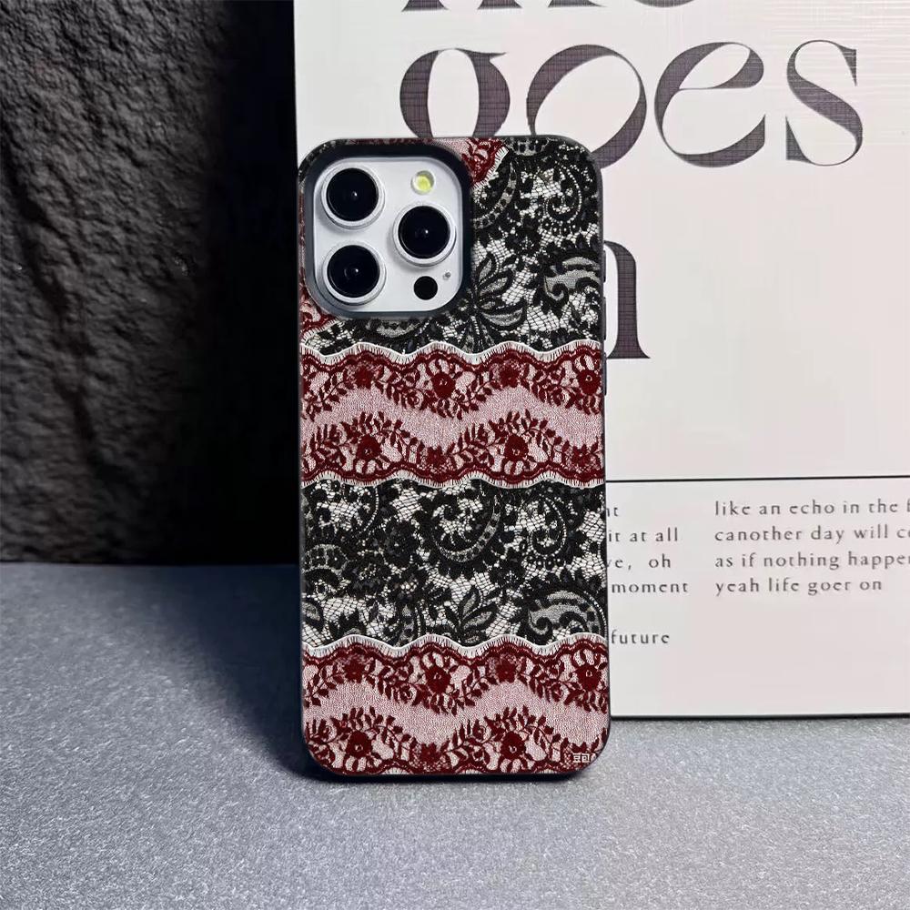 Dual Tone Lace Phone Case For Samsung A05S A06 A07 A15 A16 A34 A35 A53 A54 S23 S25 Ultra Red Black TPU Fashion Protective Cover