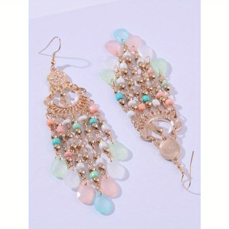 Beads Decor Tassel Drop Earrings