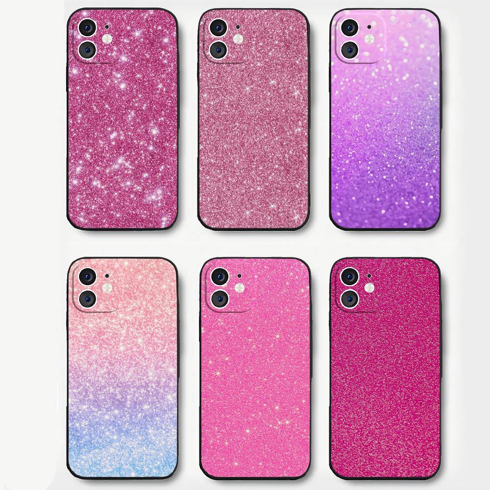 Pink Glitter Phone Case For IPhone 17 Air 16 15 14 13 Pro Max 11 12 Black Silicone Cover