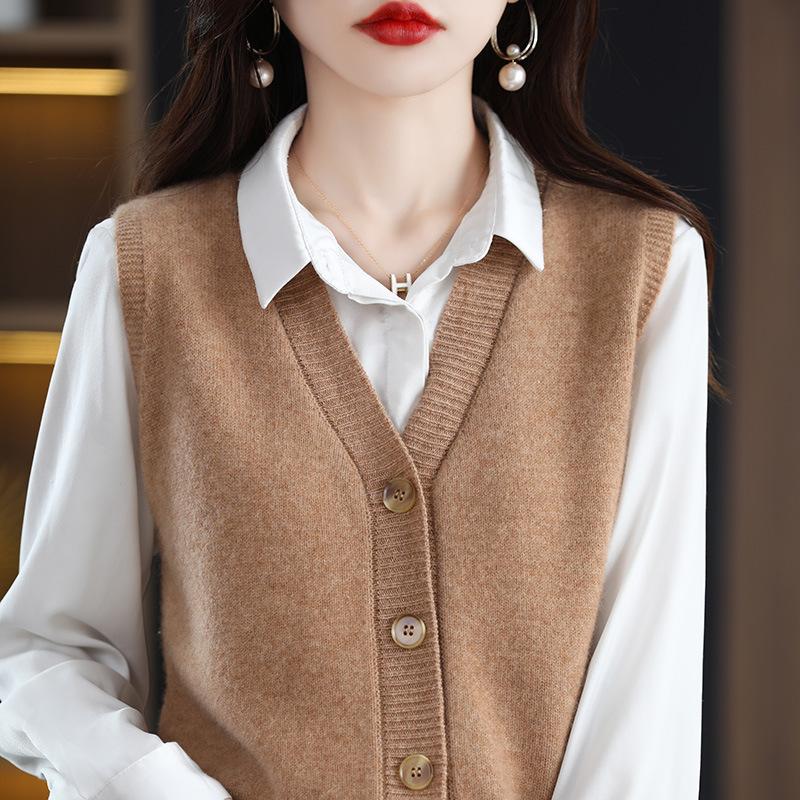 Svetrová vesta Jaro Podzim Teplá Módní Korejská Měkká Volná Pletená Vesta Výstřih do V Pleteniny Pulovry Krátký Styl Svetrová vesta