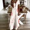 Women Plus Size V Neck Short Sleeve Printed Straight Maxi Dress