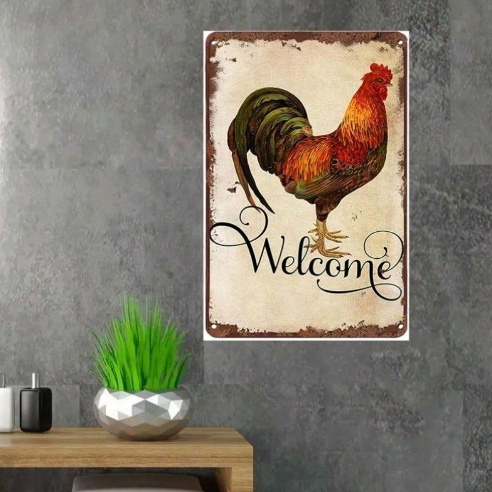Vintage Black Gold Rooster Metal Poster 12x8 Inch Farm Wall Decor