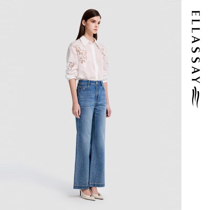 ELLASSAY Women's 2026 Early Spring Embroidered Lapel Long-Sleeve Shirt