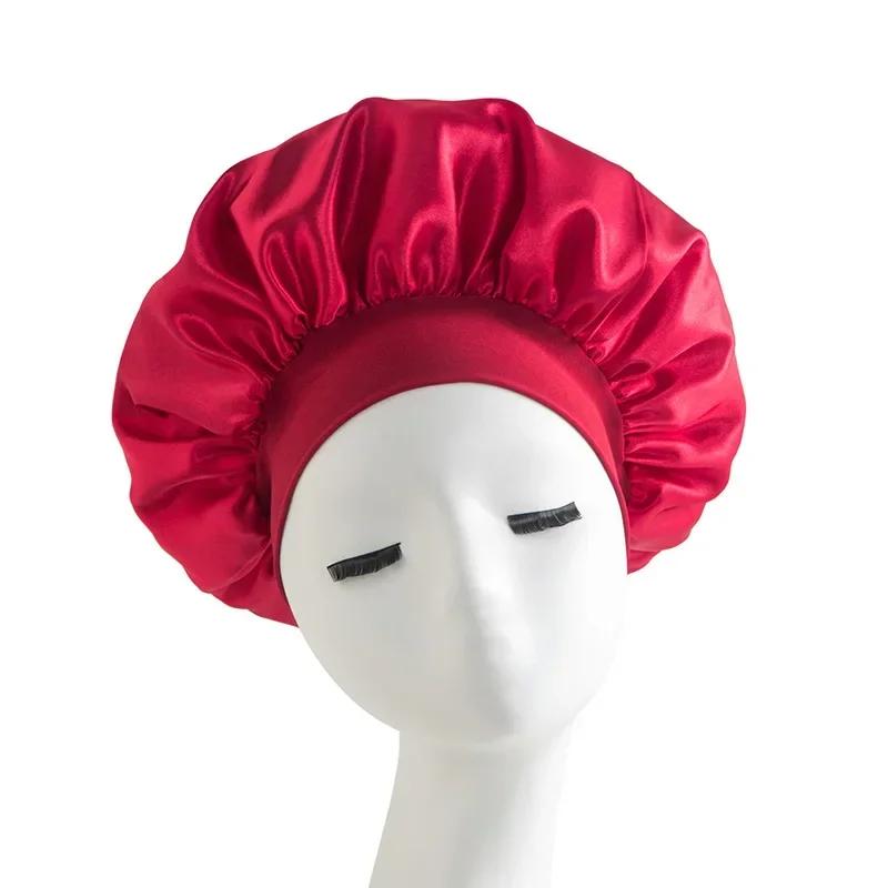 Satin Wide Brim Nightcap Silky Bonnet Hair Wrap for Sleeping Sleep Cap With Elastic Soft Band Styling Cap Hair Wrapping Caps