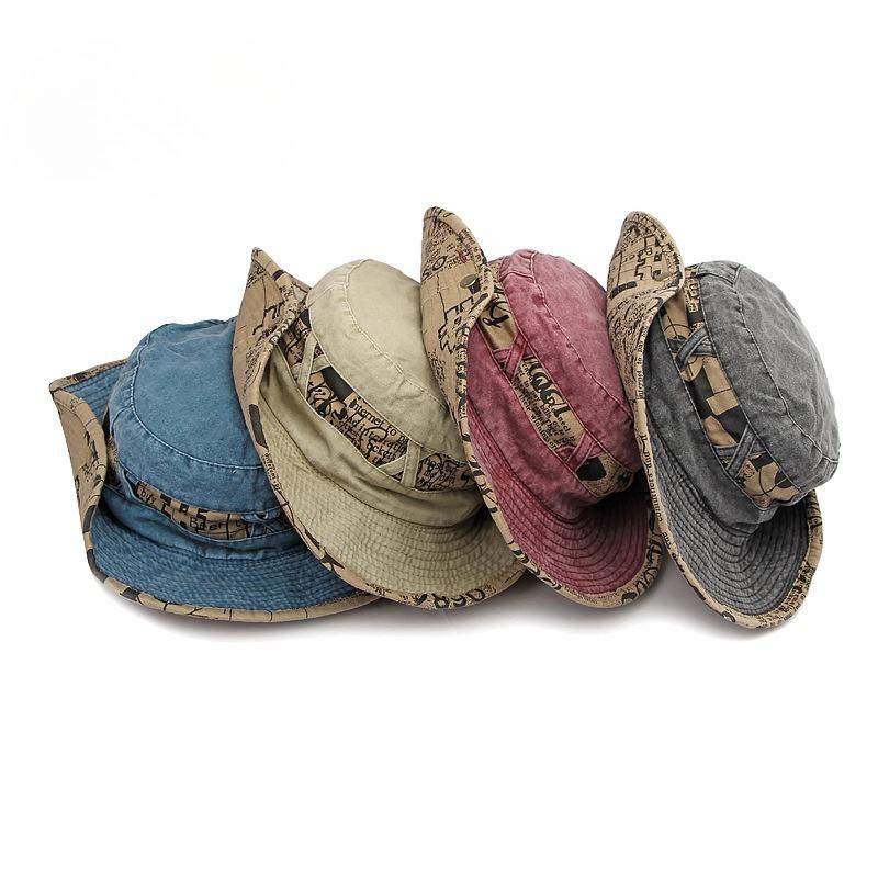 Unisex Washed Cotton Bucket Hat Summer Spring Wide Brim Sun Hat Outdoor Fishing Hiking Cap UV Protection Breathable Beach Safari Hat with Chin Cord