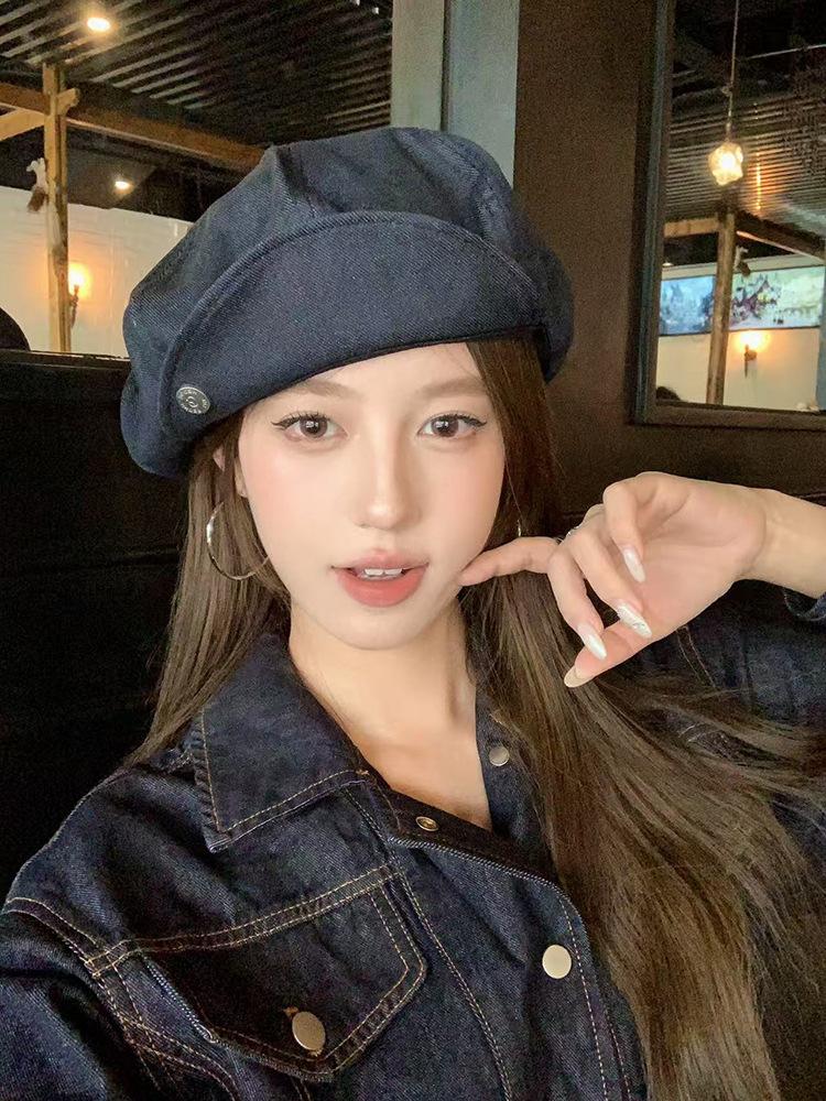

Hong Kong style black beret women s summer niche design sense versatile painter hat big head circumference cloud octagonal hat tide One size fits all (58-60cm) синій