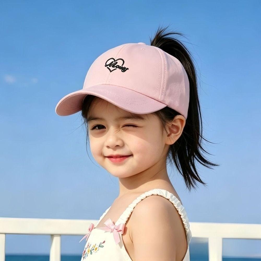 Breathable Parent-child Cap Solid Color Visor Cap Heart Embroidered Baseball Hat  For Women Kids