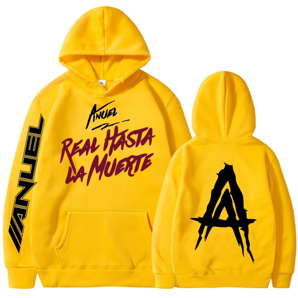 Anuel AA Hoodies Autumn Fleece Hoodie Men's Anuel AA Real Hasta La Muerte Printed Sweatshirts Rapper Loose Pullover Streetwear