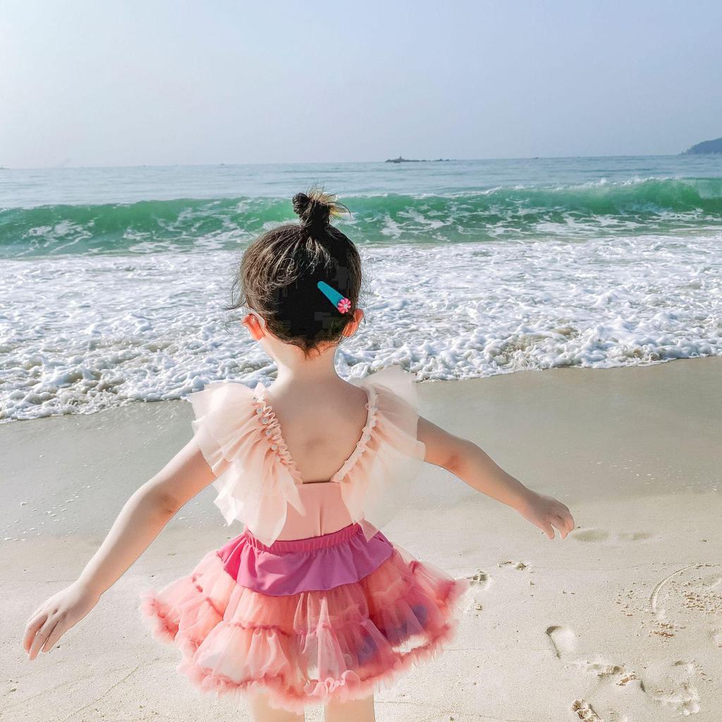 Girls' One-Piece Quick-Dry Swimsuit with Tulle Skirt - Princess Fairy Style for Toddlers and Children