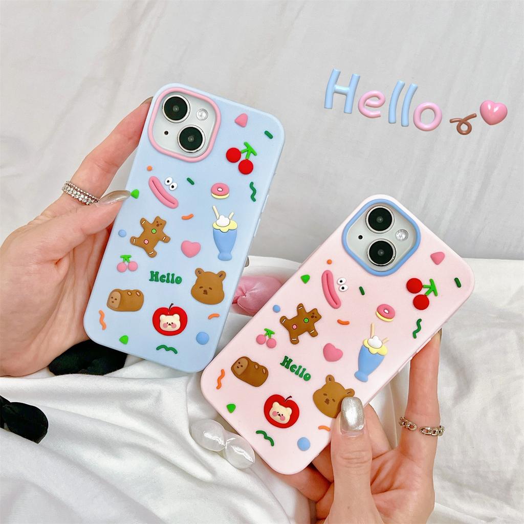 For iPhone 15 Silicone Case Cute Hello Bear Design Shockproof Phone Back Cover